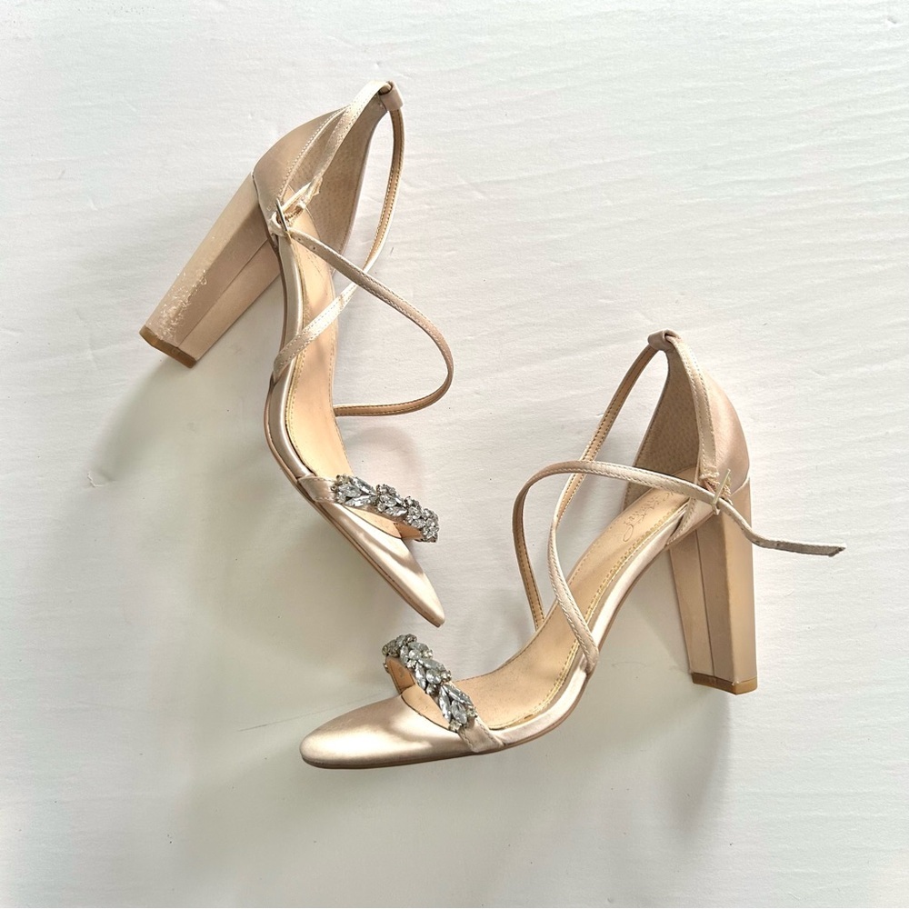 Jewel Badgley Mischka Strappy Satin Heels
